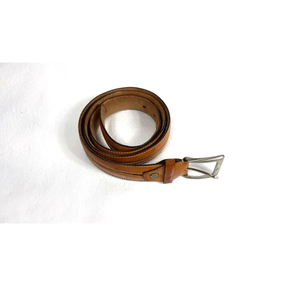 Stefano Corsini Handmade in Italy Leather Belt Brown with Flags in Middle 40